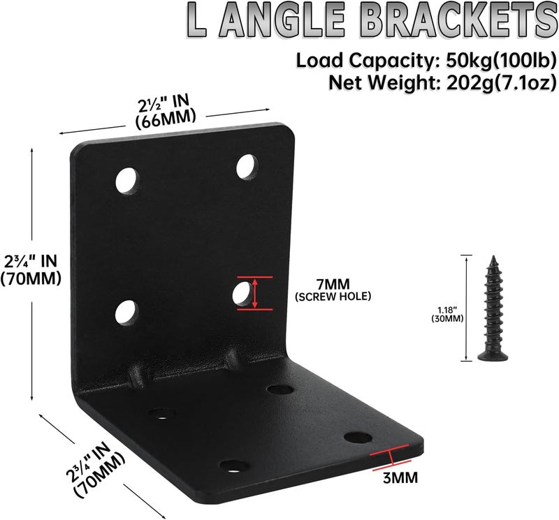 MOZCORN 8 Pack L Brackets for Wood Matte Black Strong Corner Brace, Ribbed Corner Brackets for Wood Projects Furniture Fix and Replacement, Easy to Install, 2.5 x 2.75 x 2.75 in - Image 2